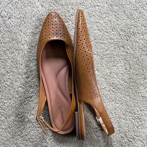 BareTraps Brown/Tan Perforated Slingback Flats-Size 11